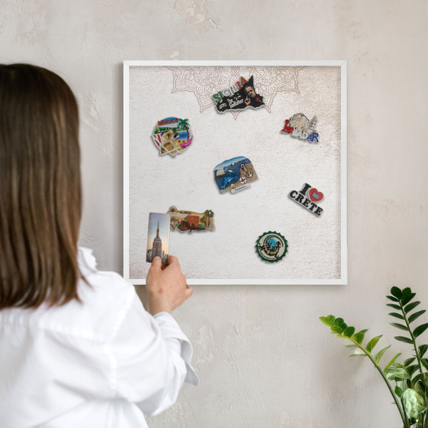 Wand-Magnettafel für Reisesouvenirs mit weißem Rahmen Ethnische Muster
