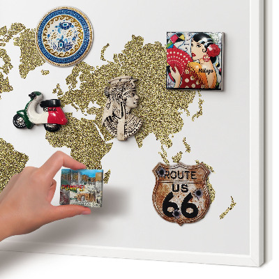 Wand-Magnettafel für Reisesouvenirs mit weißem Rahmen Weltkarte