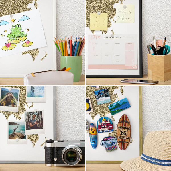 Wand-Magnettafel für Reisesouvenirs mit weißem Rahmen Weltkarte
