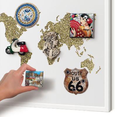 Wand-Magnettafel für Reisesouvenirs mit weißem Rahmen Weltkarte