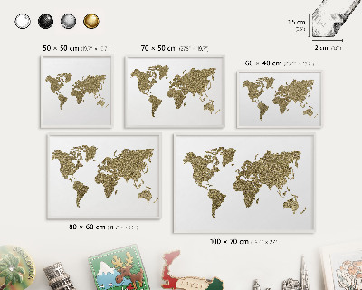 Wand-Magnettafel für Reisesouvenirs mit weißem Rahmen Weltkarte