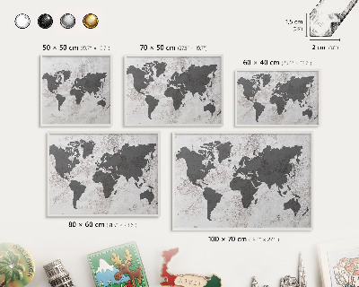 Magnettafel aus Metall für Souvenirs in weißem Rahmen Weltkarte