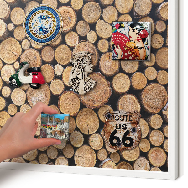 Wand-Magnettafel für Reisesouvenirs mit weißem Rahmen Holzkreise