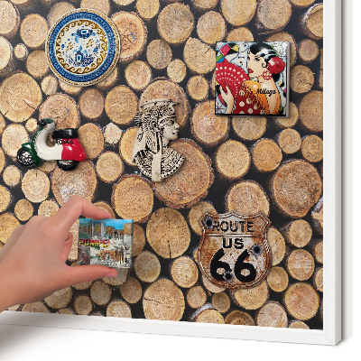 Wand-Magnettafel für Reisesouvenirs mit weißem Rahmen Holzkreise