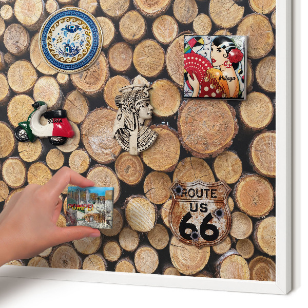 Wand-Magnettafel für Reisesouvenirs mit weißem Rahmen Holzkreise
