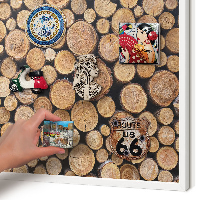 Wand-Magnettafel für Reisesouvenirs mit weißem Rahmen Holzkreise