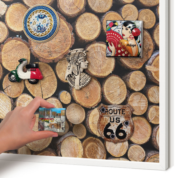 Wand-Magnettafel für Reisesouvenirs mit weißem Rahmen Holzkreise