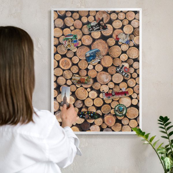 Wand-Magnettafel für Reisesouvenirs mit weißem Rahmen Holzkreise