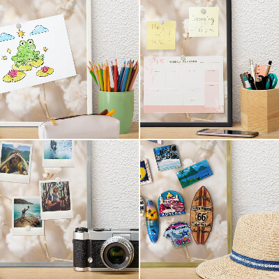 Wand-Magnettafel für Reisesouvenirs mit weißem Rahmen Beige Blüten