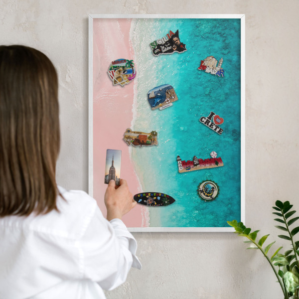 Wand-Magnettafel für Reisesouvenirs mit weißem Rahmen Sommerliche Entspannung