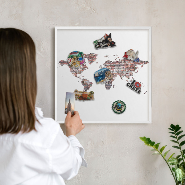 Magnettafel aus Metall für Souvenirs in weißem Rahmen Brick World