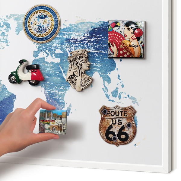 Magnettafel aus Metall für Souvenirs in weißem Rahmen Aquarellkarte