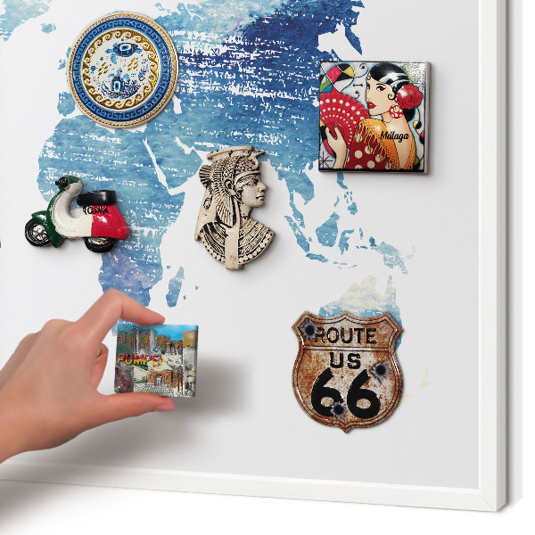 Magnettafel aus Metall für Souvenirs in weißem Rahmen Aquarellkarte