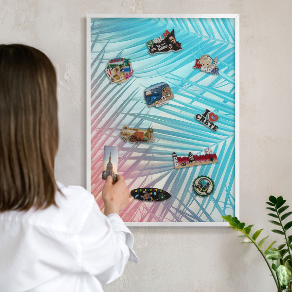 Wand-Magnettafel für Reisesouvenirs mit weißem Rahmen Tropische Eleganz