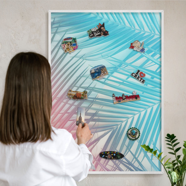 Wand-Magnettafel für Reisesouvenirs mit weißem Rahmen Tropische Eleganz