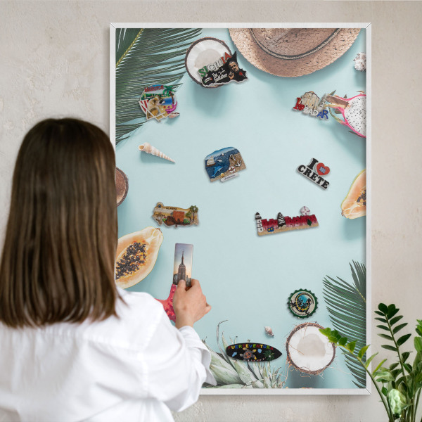 Wand-Magnettafel für Reisesouvenirs mit weißem Rahmen Tropenurlaub