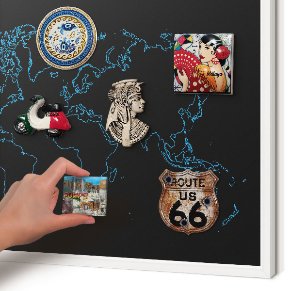 Wand-Magnettafel für Reisesouvenirs mit weißem Rahmen Weltkarte