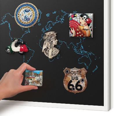Wand-Magnettafel für Reisesouvenirs mit weißem Rahmen Weltkarte