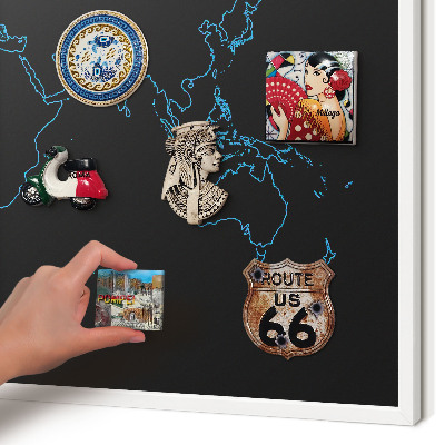 Wand-Magnettafel für Reisesouvenirs mit weißem Rahmen Weltkarte