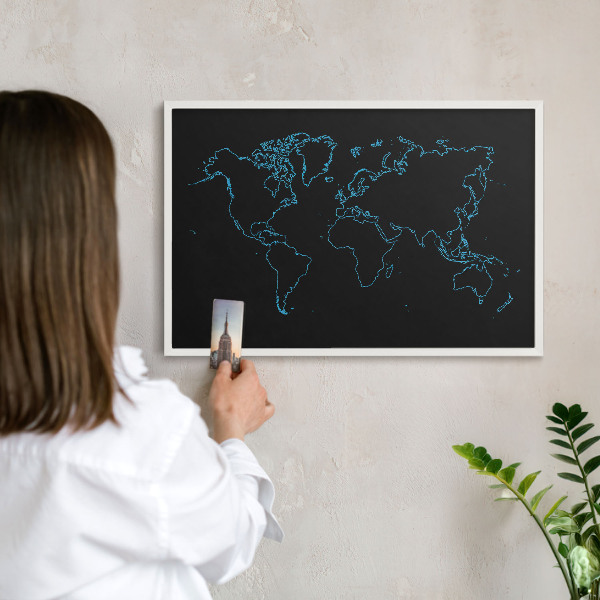 Wand-Magnettafel für Reisesouvenirs mit weißem Rahmen Weltkarte