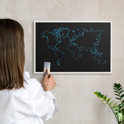 Wand-Magnettafel für Reisesouvenirs mit weißem Rahmen Weltkarte