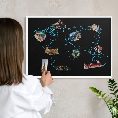 Wand-Magnettafel für Reisesouvenirs mit weißem Rahmen Weltkarte