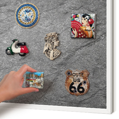 Magnettafel aus Metall für Souvenirs in weißem Rahmen Grauer Stein