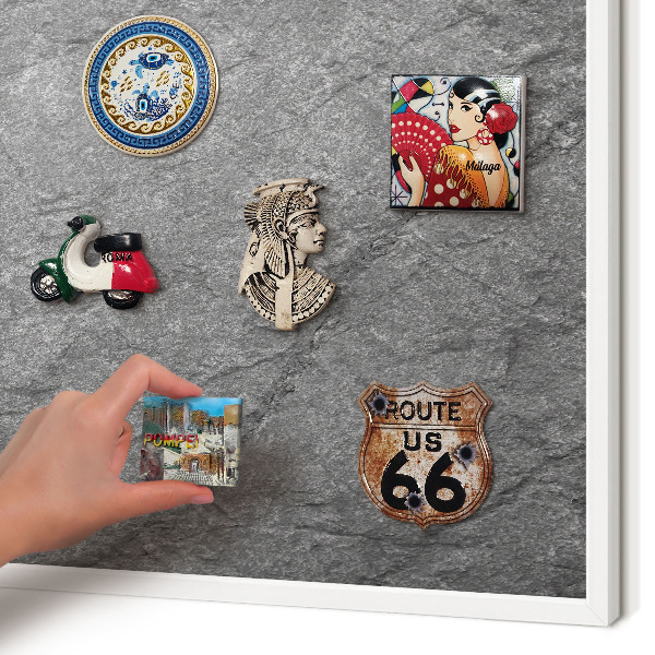 Magnettafel aus Metall für Souvenirs in weißem Rahmen Grauer Stein