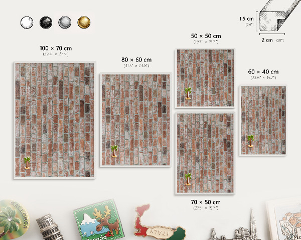 Wand-Magnettafel für Reisesouvenirs mit weißem Rahmen Ziegelmauer