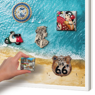 Magnettafel aus Metall für Souvenirs in weißem Rahmen Meer und Strand