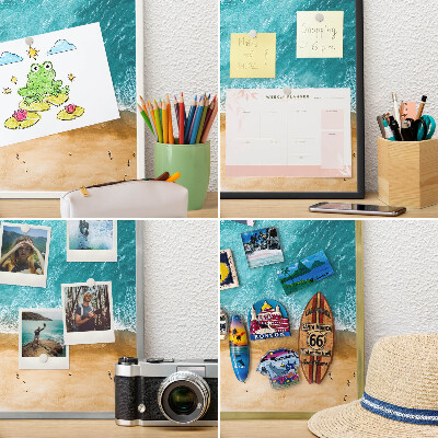 Magnettafel aus Metall für Souvenirs in weißem Rahmen Meer und Strand