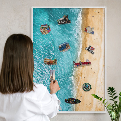 Magnettafel aus Metall für Souvenirs in weißem Rahmen Meer und Strand