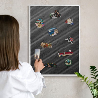 Magnettafel aus Metall für Souvenirs in weißem Rahmen Geometrische Textur