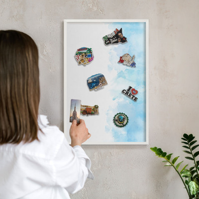 Wand-Magnettafel für Reisesouvenirs mit weißem Rahmen Entspannende Landschaft