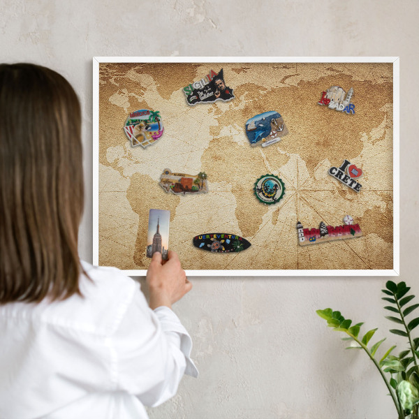Magnettafel aus Metall für Souvenirs in weißem Rahmen Alte Karte
