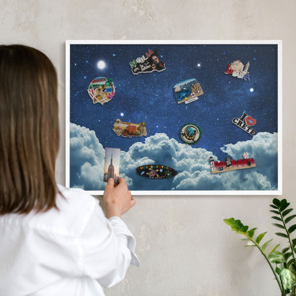 Magnettafel aus Metall für Souvenirs in weißem Rahmen Kosmische Nacht