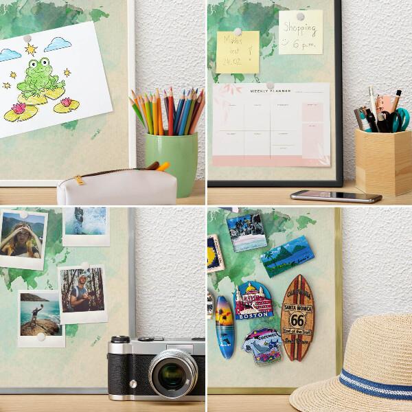 Wand-Magnettafel für Reisesouvenirs mit weißem Rahmen Weltkarte