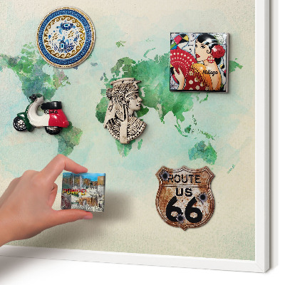 Wand-Magnettafel für Reisesouvenirs mit weißem Rahmen Weltkarte