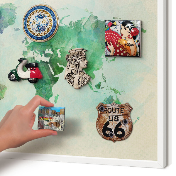 Wand-Magnettafel für Reisesouvenirs mit weißem Rahmen Weltkarte
