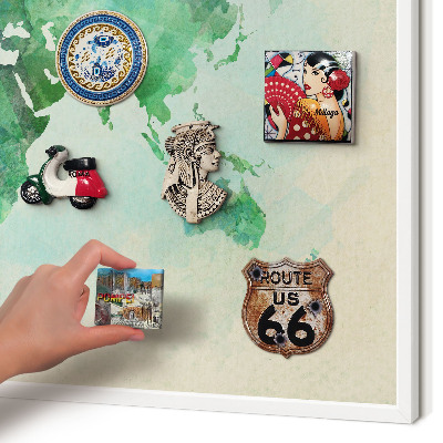 Wand-Magnettafel für Reisesouvenirs mit weißem Rahmen Weltkarte