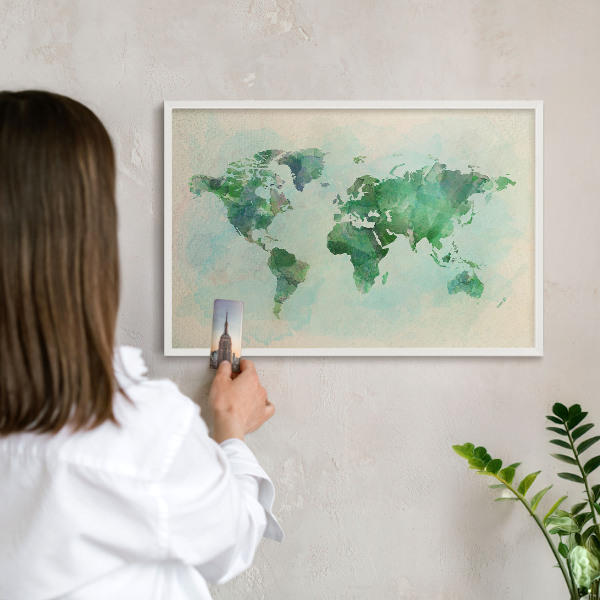 Wand-Magnettafel für Reisesouvenirs mit weißem Rahmen Weltkarte