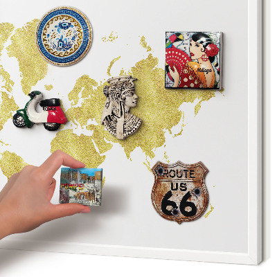 Wand-Magnettafel für Reisesouvenirs mit weißem Rahmen Weltkarte