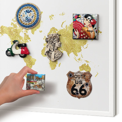 Wand-Magnettafel für Reisesouvenirs mit weißem Rahmen Weltkarte