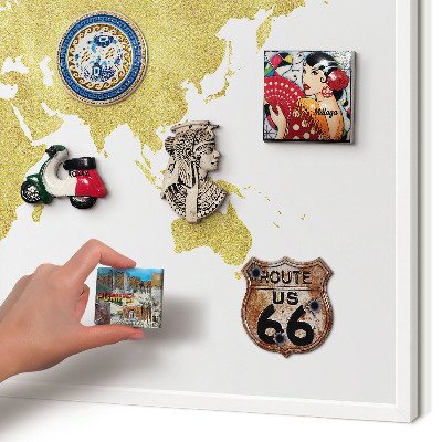 Wand-Magnettafel für Reisesouvenirs mit weißem Rahmen Weltkarte
