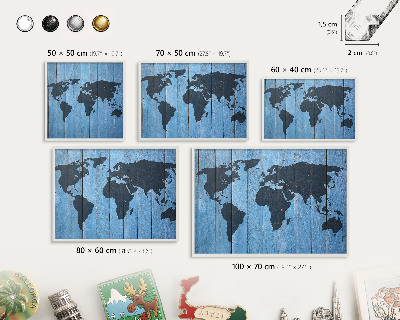Magnettafel aus Metall für Souvenirs in weißem Rahmen Weltkarte