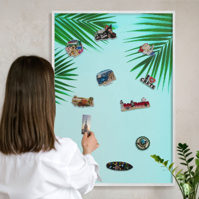 Wand-Magnettafel für Reisesouvenirs mit weißem Rahmen Grüne Blätter