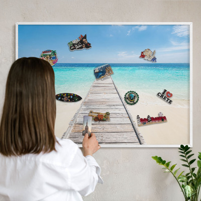 Magnettafel aus Metall für Souvenirs in weißem Rahmen Ocean Pier