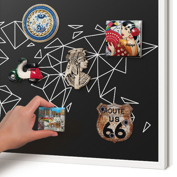Magnettafel aus Metall für Souvenirs in weißem Rahmen Weltkarte