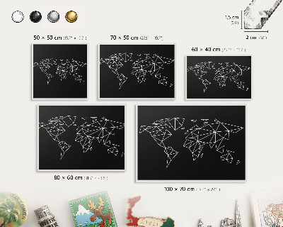 Magnettafel aus Metall für Souvenirs in weißem Rahmen Weltkarte