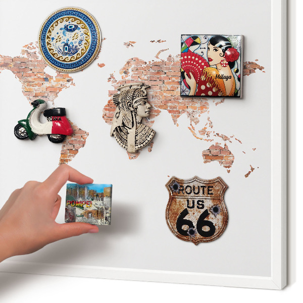 Wand-Magnettafel für Reisesouvenirs mit weißem Rahmen Brick-Karte